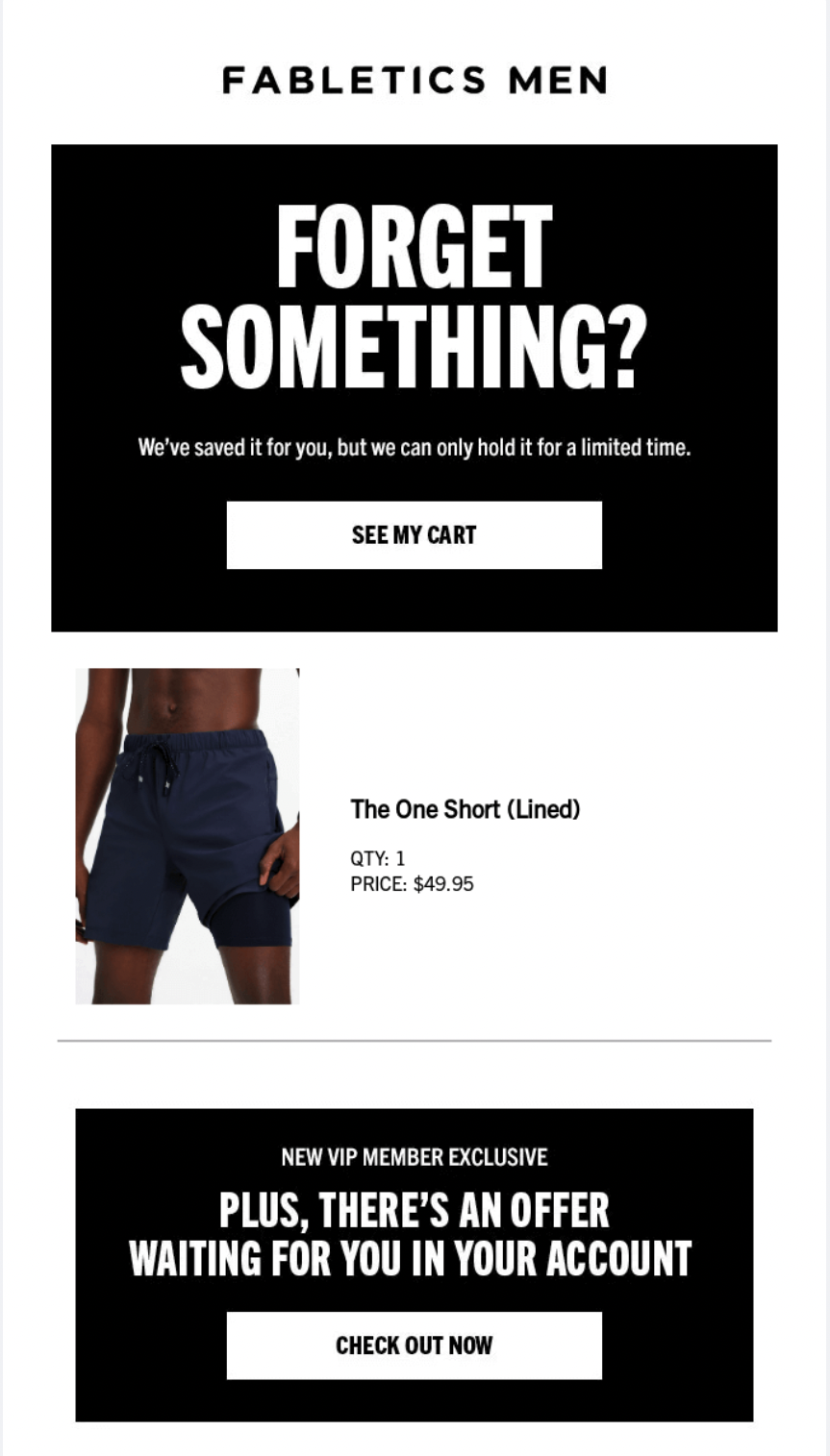 Fabletics Abandoned Cart Email Example